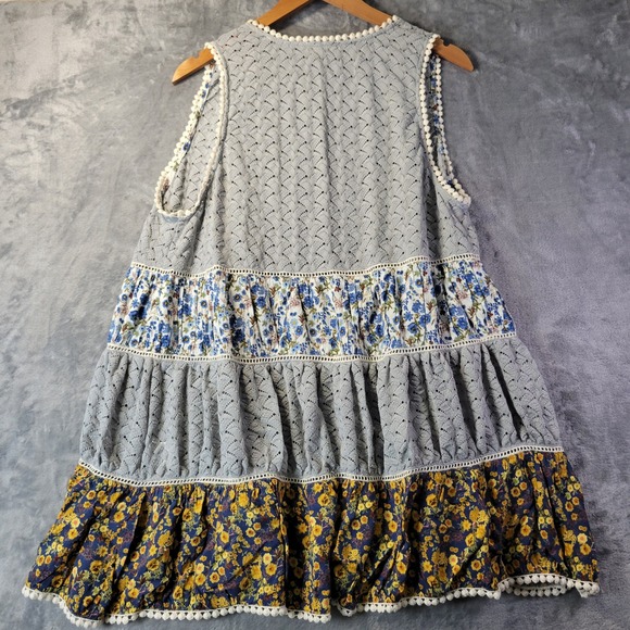 Easel Women M Boho Tiered Floral Sleeveless Open Duster Cottagecore Layering - Picture 5 of 7